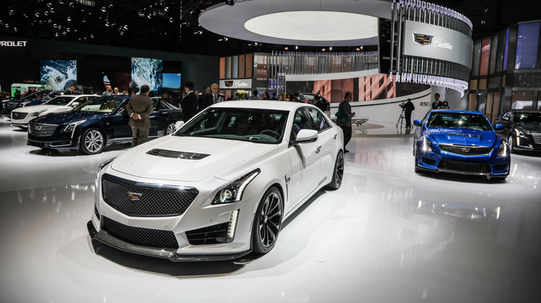 A 2017 Cadillac CTS-V on display at an indoor motor show