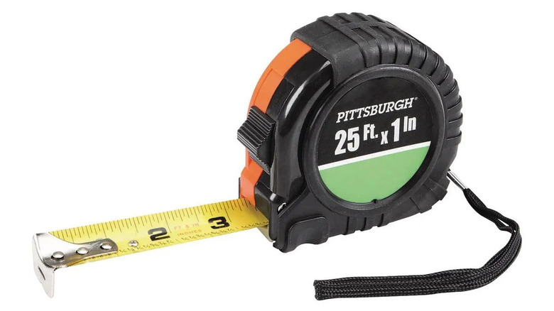 The Pittsburgh QuikFind Tape Measure with a bit of the tape sticking out.