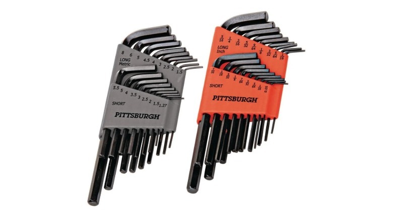 The Pittsburgh 36-Piece Hex Key Set, made of two 18-piece sets, contained by gray and orange bit holders.