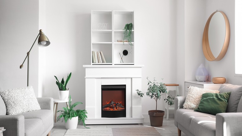 white aesthetic fire place