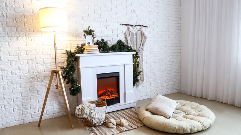 white electric fireplace in living room