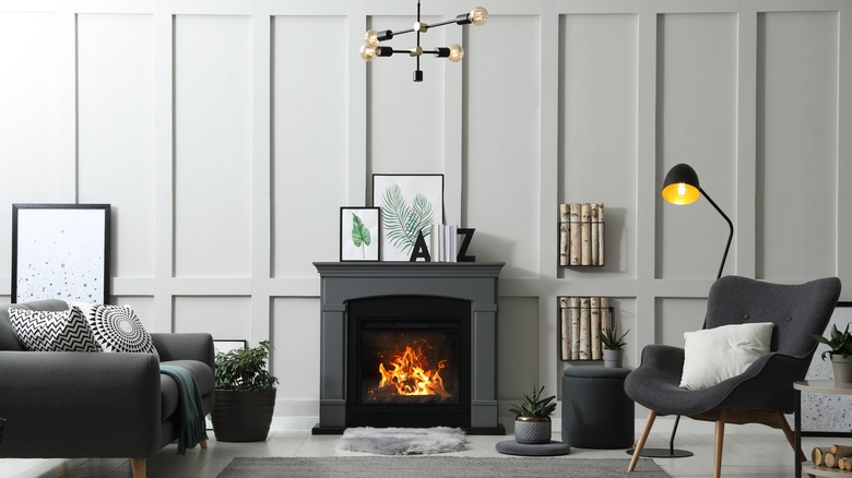 black electric fireplace in living room
