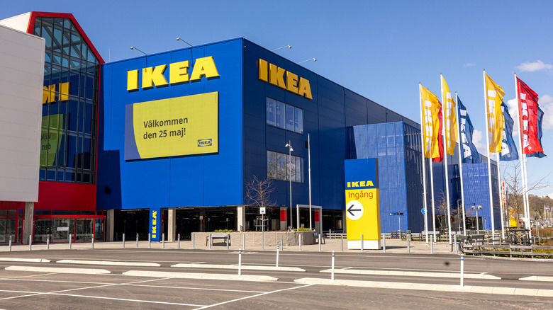 The outside of an Ikea building in Sweden.