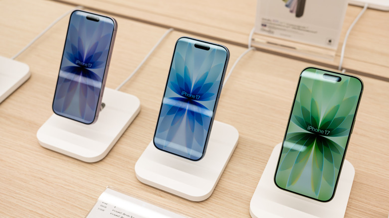 iPhone 17 models on display at store