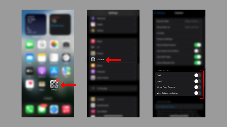 Steps to view and edit camera Composition settings on iPhone