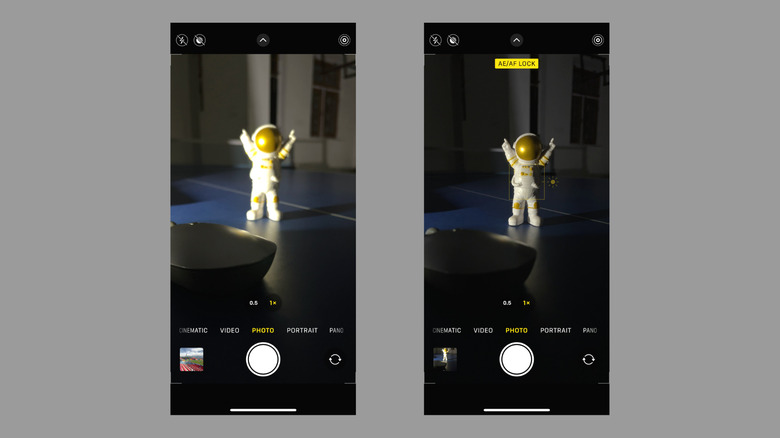 Screenshots depicting focus and exposure lock on iPhone