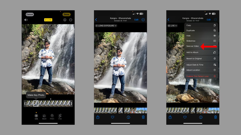 Screenshots of different Live Photo settings and mofifications