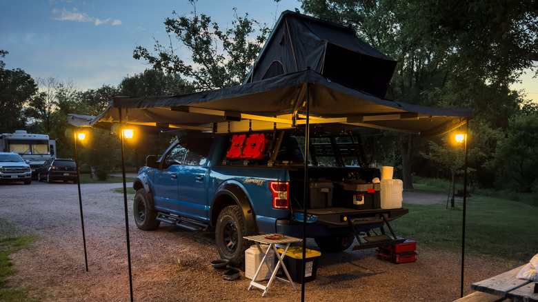 truck camping with awning out