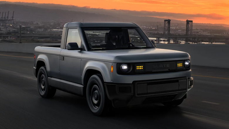 Slate pickup truck on road