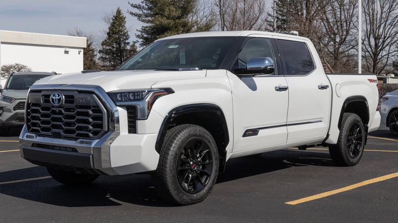 A white 2023 Toyota Tundra parked.