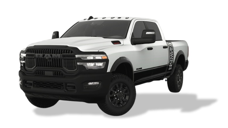 A 2025 Ram 2500 Power Wagon pickup truck in bright white clear paint scheme