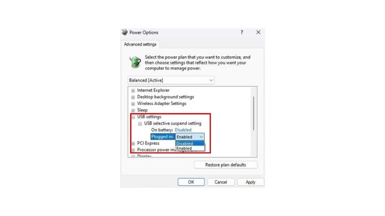 Disable USB selective suspend