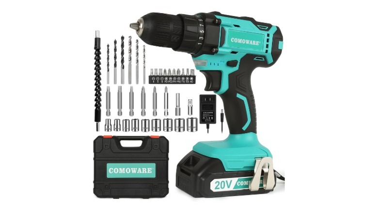 Comoware 20V Cordless Drill Set with battery, charger, and bits