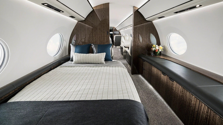 Bedroom suite of Gulfstream G700 looking toward front of aircraft