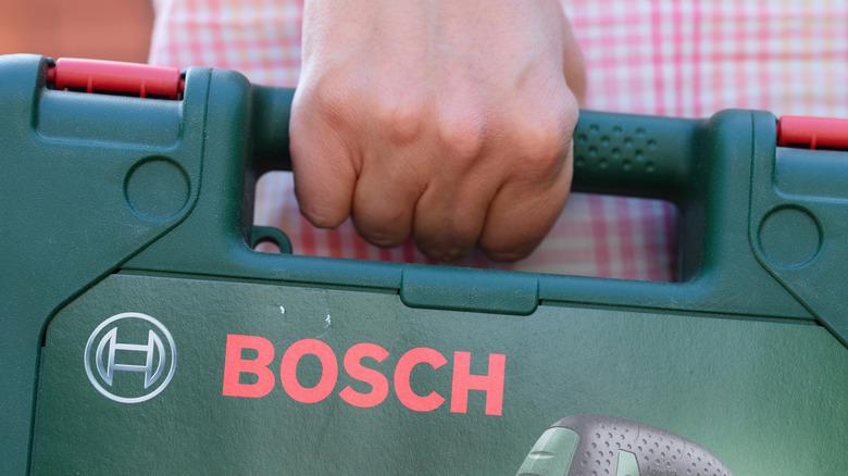Close-up of Bosch logo on tool kit