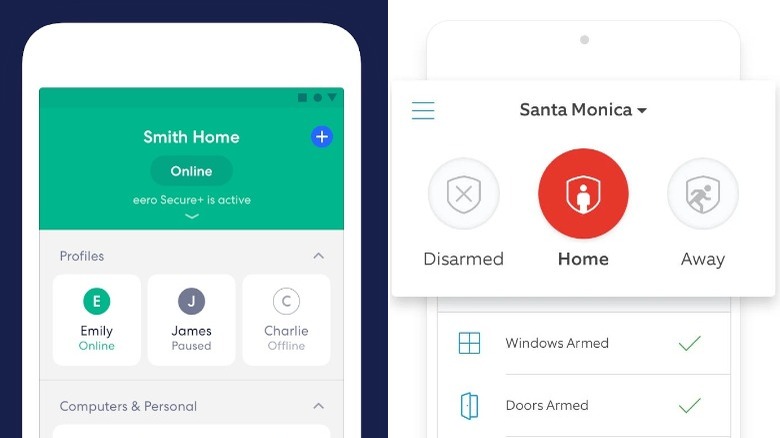 Eero app and Ring Always Home app side by side.