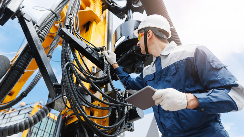 A worker on an offshore oil rig