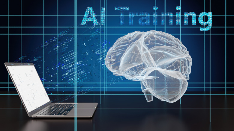 A picture of a brain in front of a computer, the words AI Training in the backgroudn
