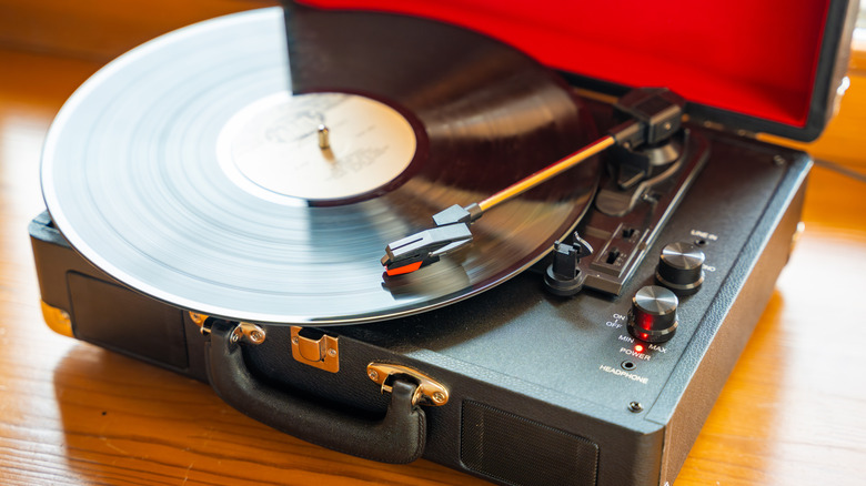 A vintage-style suitcase record player.