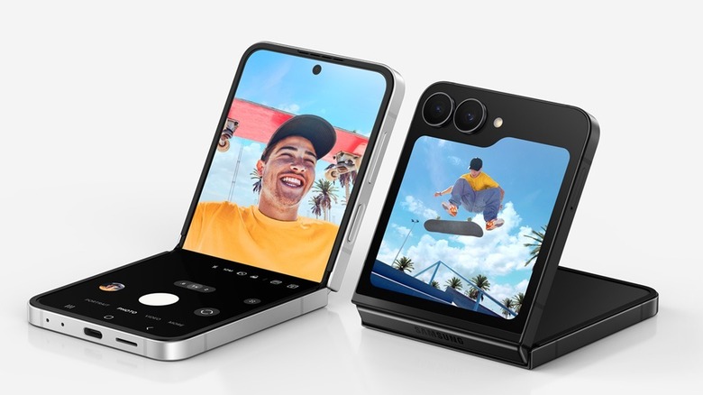 A Samsung Galaxy Z Flip7 FE smartphone capturing selfie
