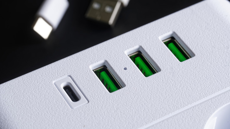 USB hub showing different connector types