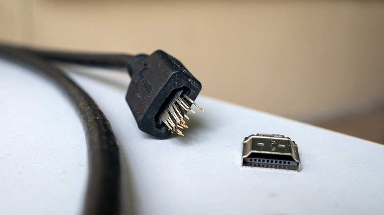 A broken HDMI cable port