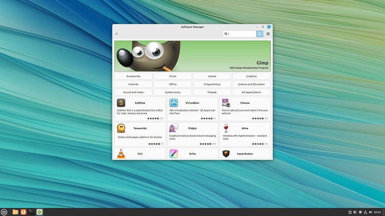 A screenshot of Linux showing off the software you can download.