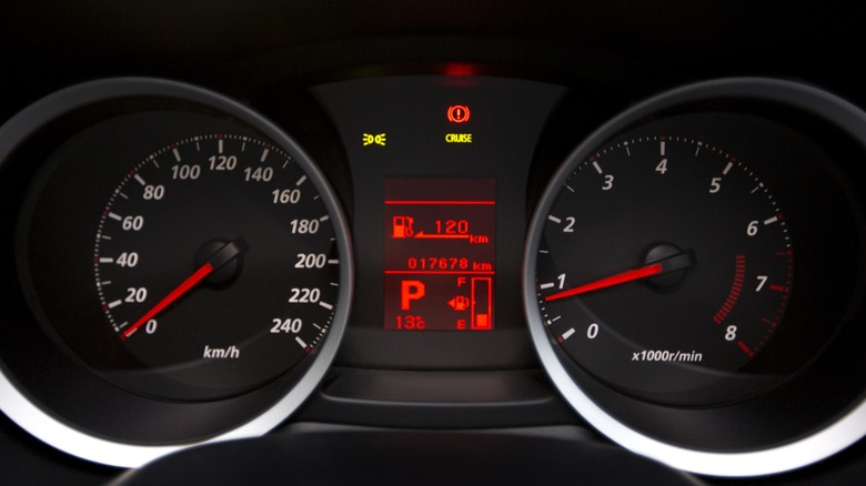 Close up shot of a car's odometer