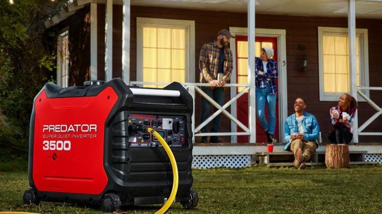 Predator 3500 generator next to cabin