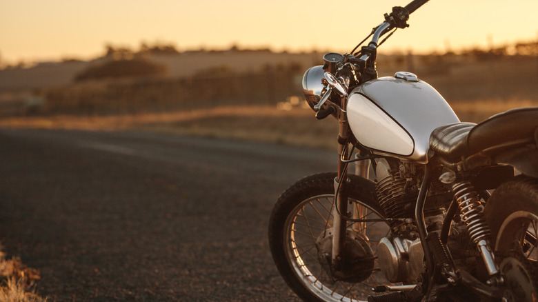 A retro motorcycle parked by the road
