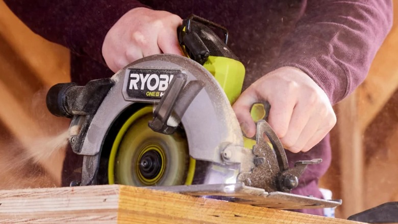 Ryobi 18V One+ HP 7-¼-inch Circular Saw in use