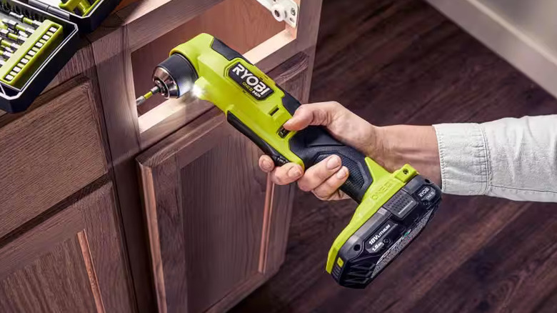 Building a cabinet with a Ryobi PSBRA02B right-angle drill