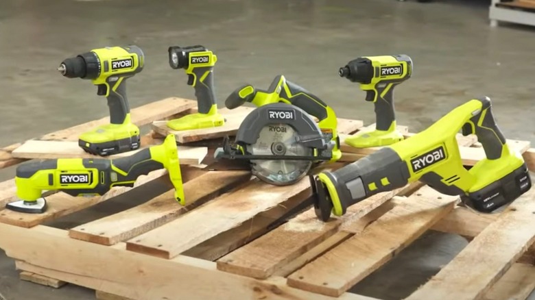 Ryobi tools on a pallate