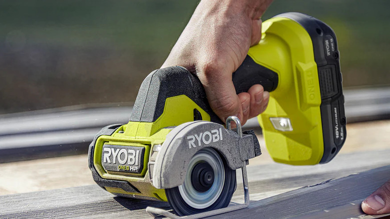 The Cut-Off tool being used to cut a metal sheet