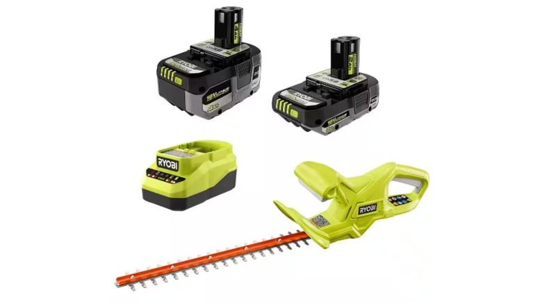Ryobi 18V One+ HP charger and battery kit with hedge trimmer