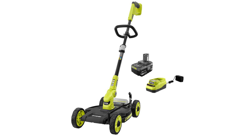 A Ryobi combination tool that mows, edges, and trims weeds