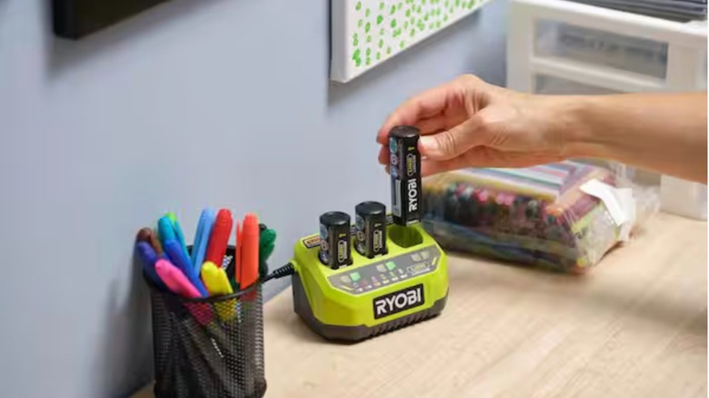 Ryobi 3-Port Charger in use