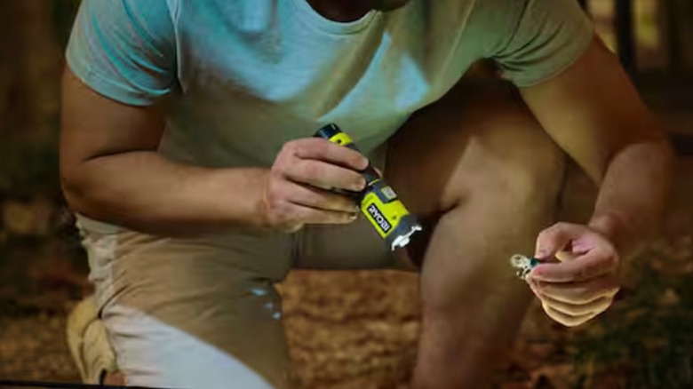 Ryobi USB Lithium Compact Flashlight in use