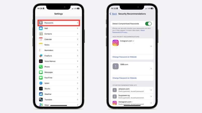 Passwords screenshot on iPhone