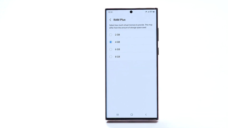 RAM Plus option on a Samsung Galaxy S20 Ultra smartphone