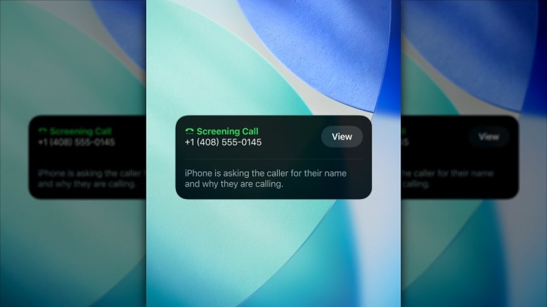 Call screening on iOS 26, text says "iPhone is asking the caller for their name and why they are calling."