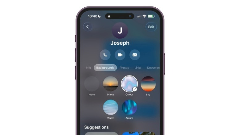 Selecting the iMessage background settings for a chat called Joseph
