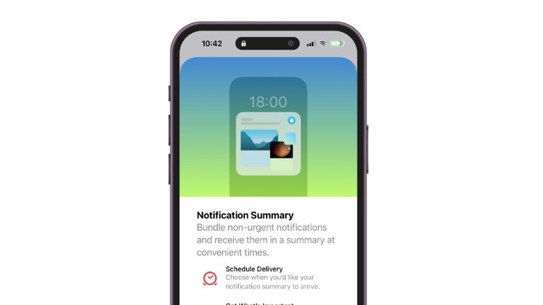 iOS 26 notification summary settings on an iPhone screen
