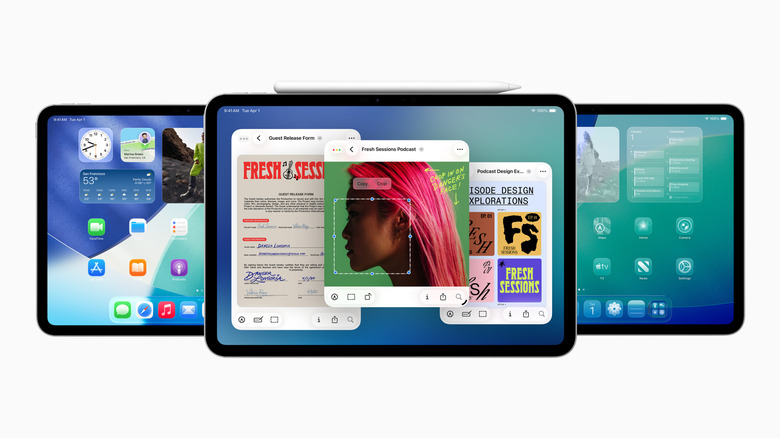 iPads on white background with new iOS 26 features