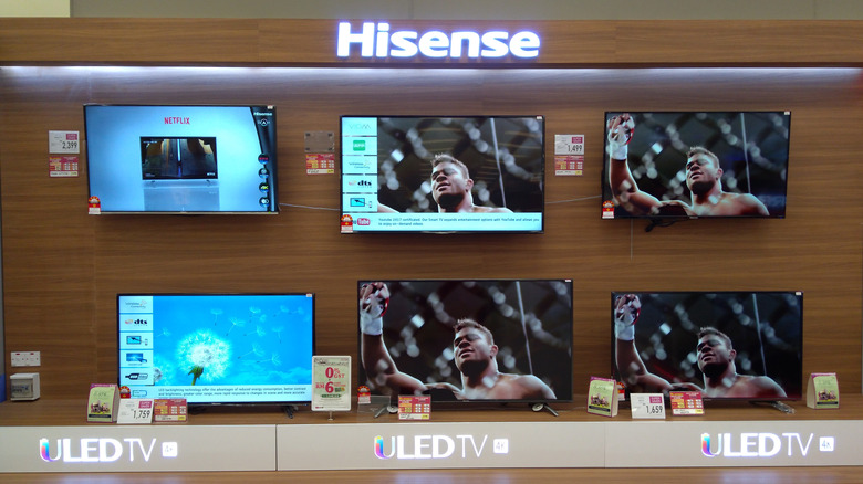 A range of ULED Hisense television at a store