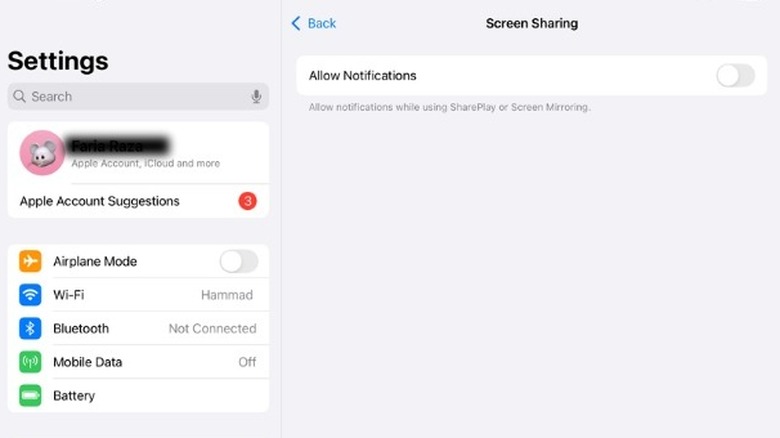 notifications for screen sharing