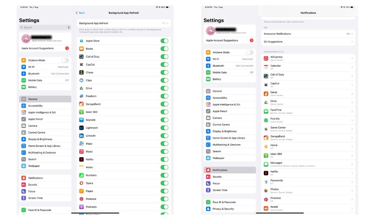 notifications and background app refresh