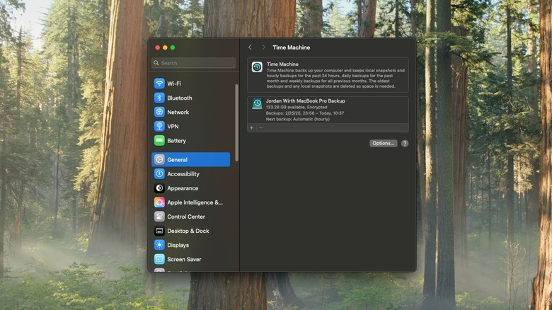 Time machine settings on Mac