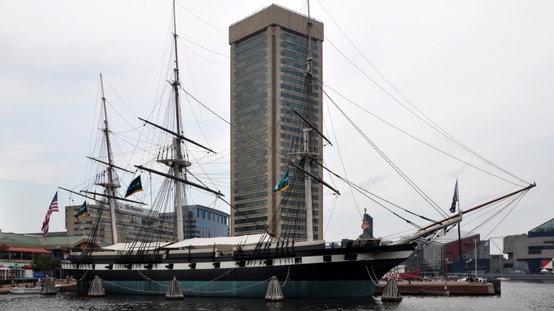 The USS Constellation (1854) docked at the Inner Harbor as a museum ship in Baltimore
