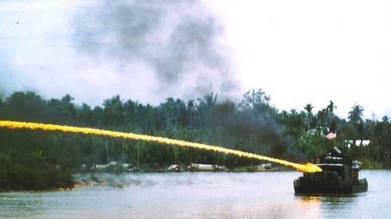 A U.S. Navy monitor firing Napalm in Vietnam in 1968